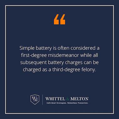 Simple battery is often considered a first-degree misdemeanor while all subsequent battery charges can be charged as a third-degree felony